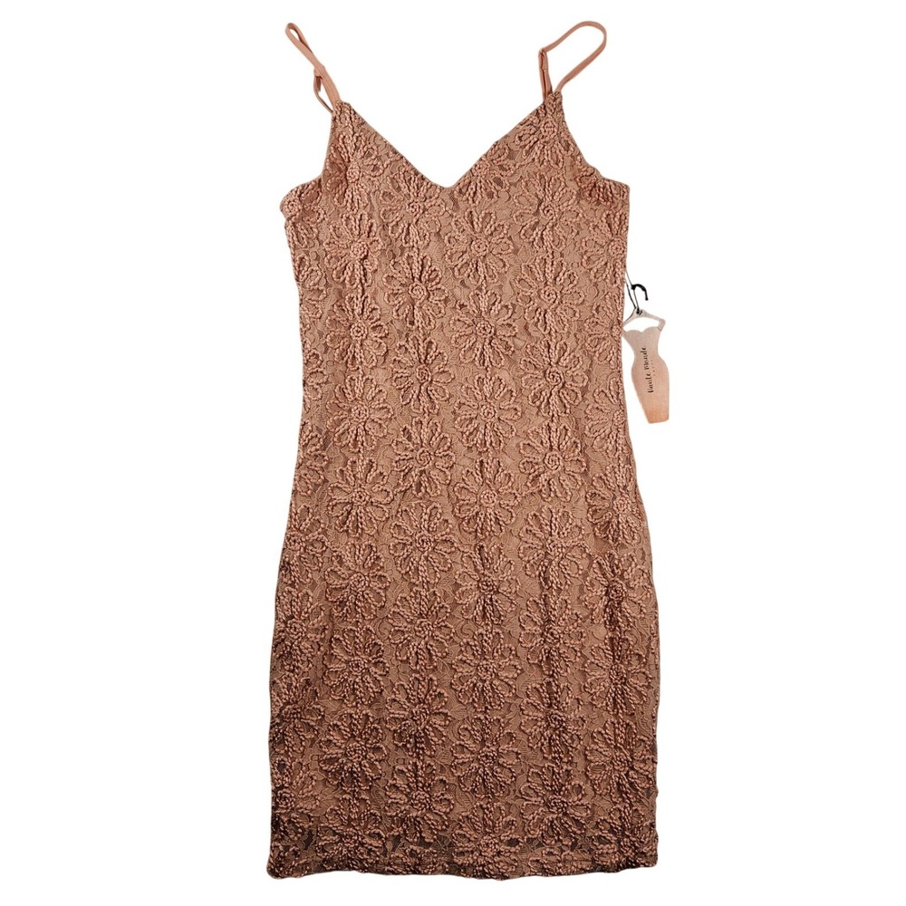 Haute Monde Rose Gold Floral Lace‎ Bodycon Mini Dress NWT Womens Small